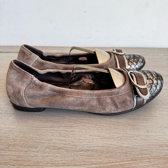 AGL Attilio Giusti Leombruni Monika‎ Ballet Flats Size 38 Brown Suede Cap Toe - Picture 3 of 11